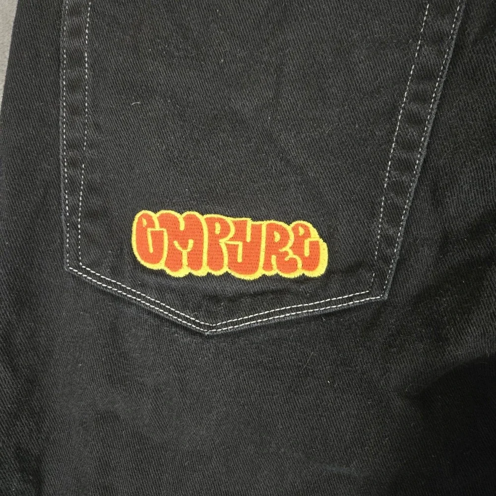 Empyre Denim Jeans Mens 36x30‎ Black Baggy Wide Leg Grunge Embroidered Y2K